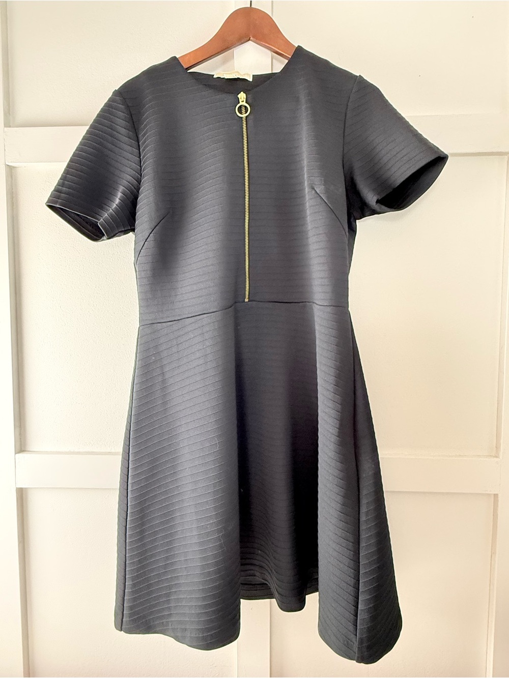 MICHAEL Michael Kors Black Gold Zip Fit & Flare Dress Size 12